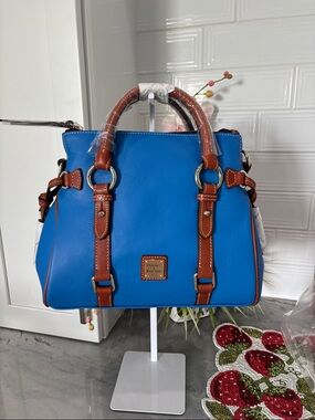 Dooney & Bourke cobalt Blue Leather Satchel with Brown Trim NWT